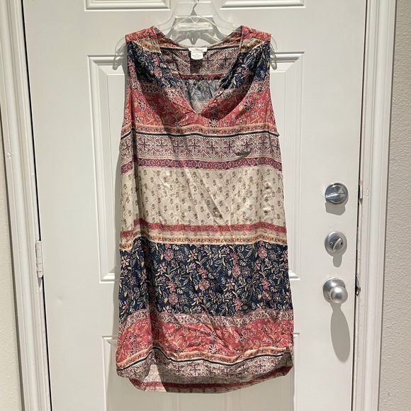beachlunchlounge Boho Paisley Sundress Dress Size XXL, Pink Blue Tan Flower Vcut - Picture 1 of 9